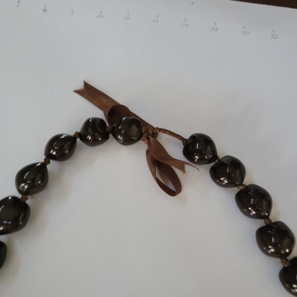 Chunky Brown Shell Necklace Natural Bead Jewelry with Ribbon Tie Boho Statement - Picture 7 of 10